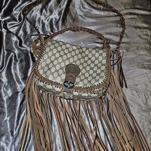Gucci Beige and Brown Crossbody Bag with Long Fringe
